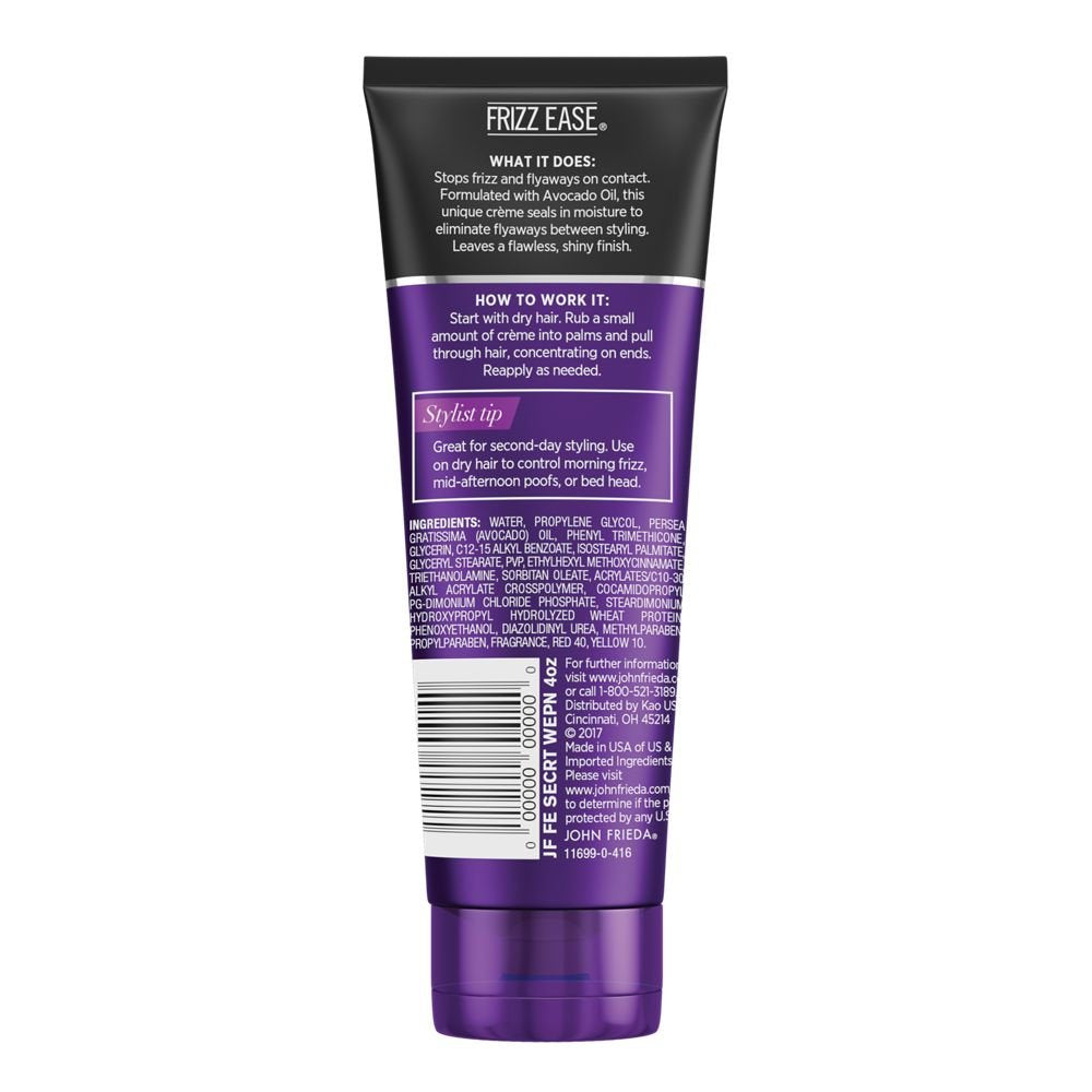 John Frieda Frizz Ease Secret Weapon Creme used on damp hair for glossy results