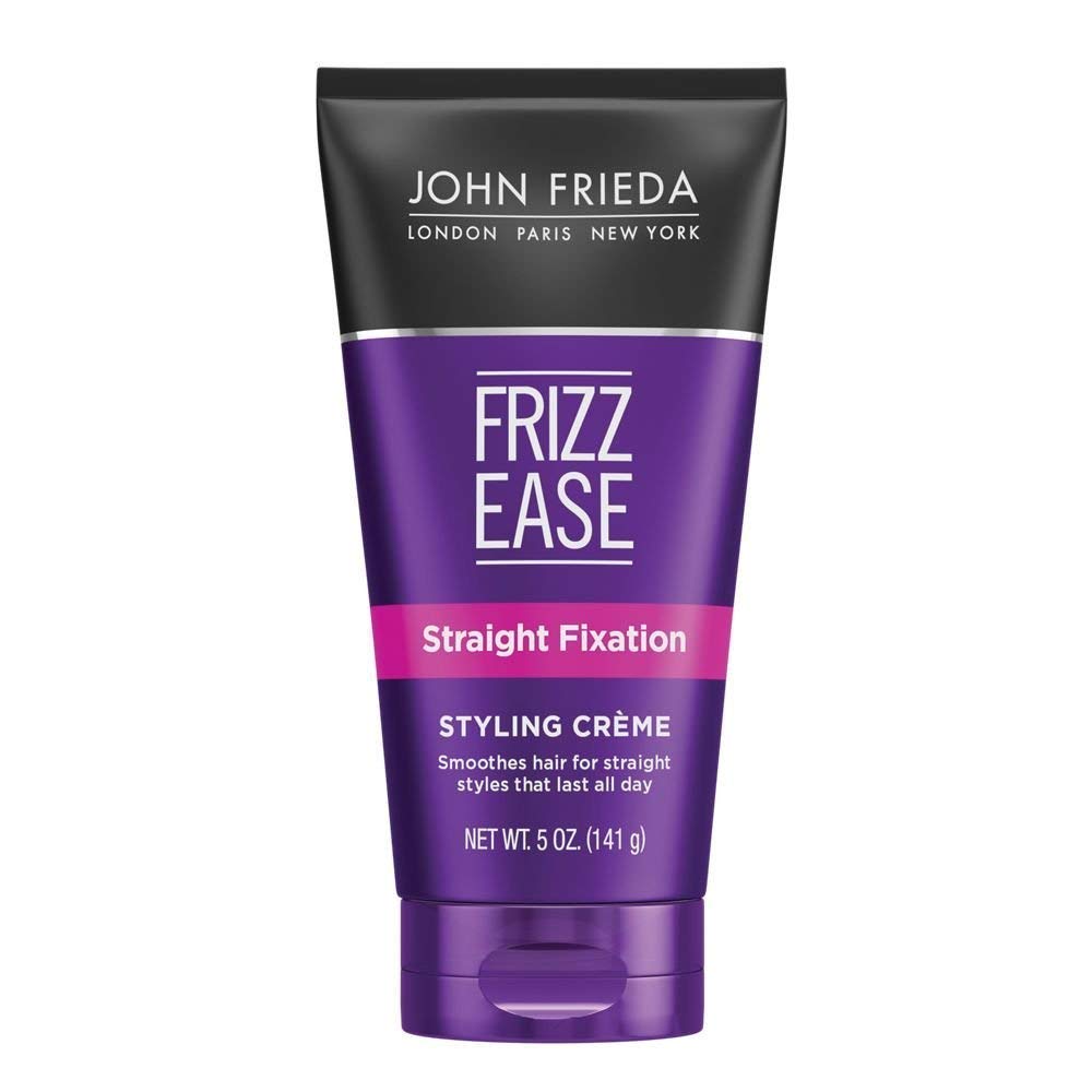 John Frieda Frizz-Ease Straight Fixation Creme bottle for sleek, frizz-free straight styles when heat styling