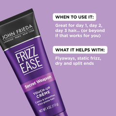 John Frieda Touch-Up Crème applied to frizz-prone hair for smoothing.