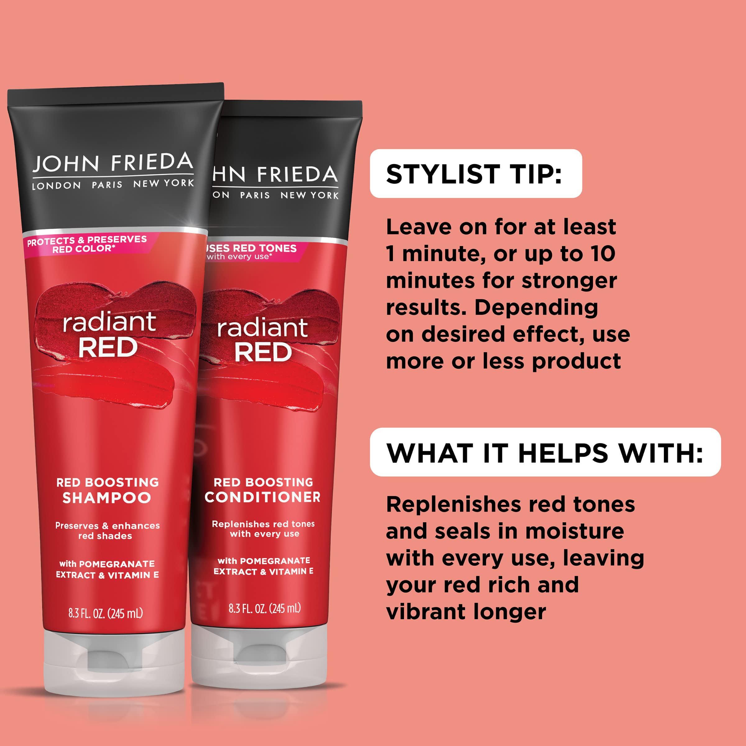 Pomegranate extract ingredient support for color retention in Radiant Red conditioner.
