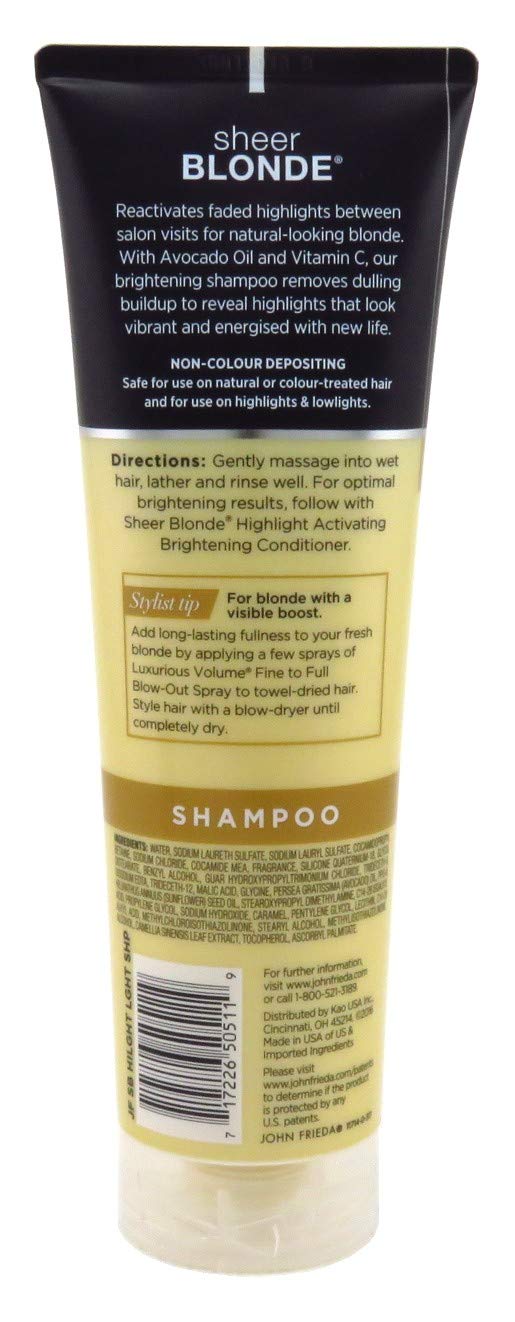 John Frieda Sheer Blonde Shampoo lather showing even brightness for lighter shades.