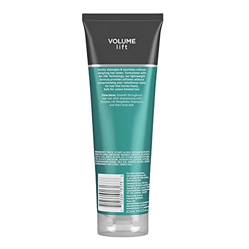 John Frieda Volume Lift bottle stands out with bold labeling and color-safe benefits.