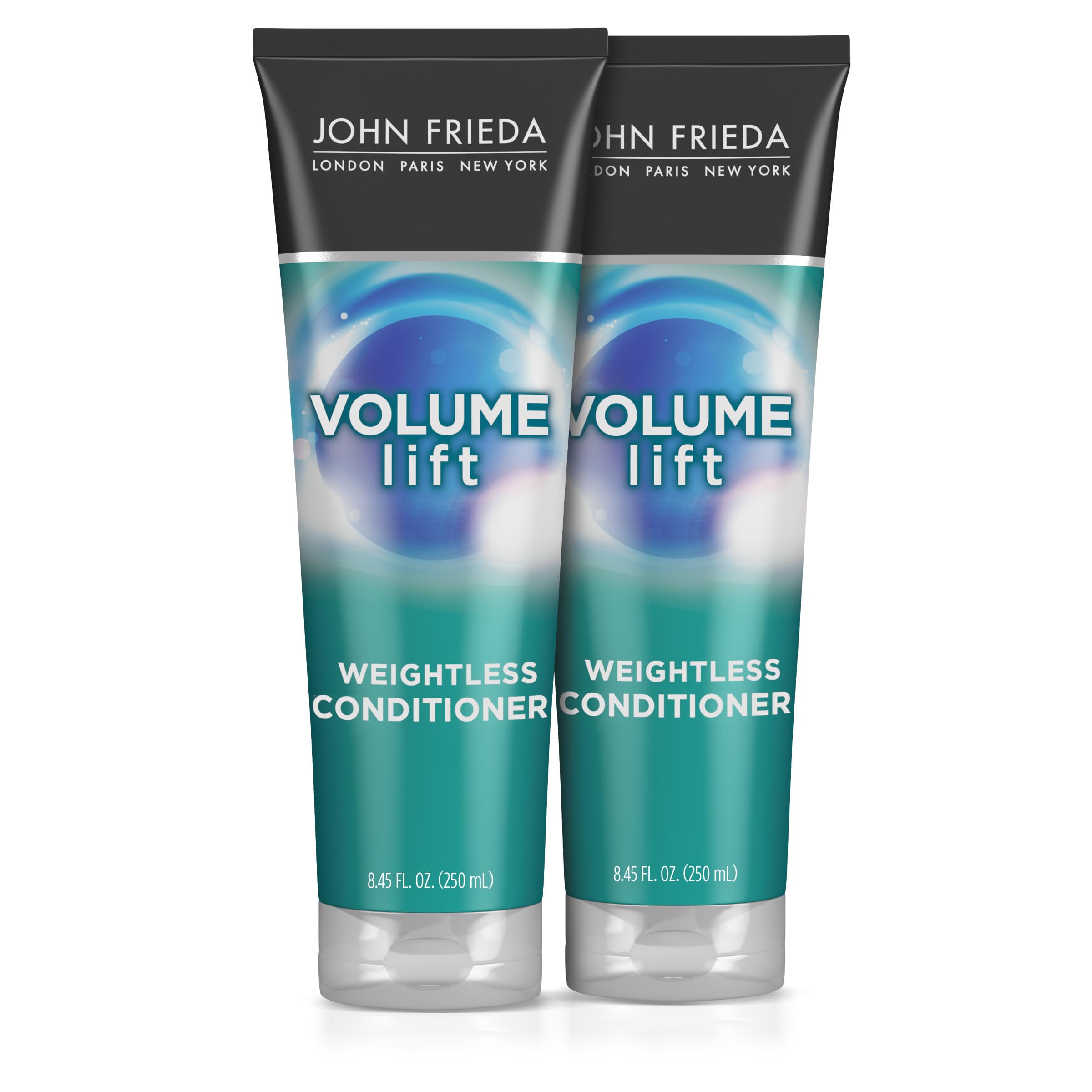 John Frieda Volume Lift conditioner bottle shows a lightweight formula for voluminous hair.