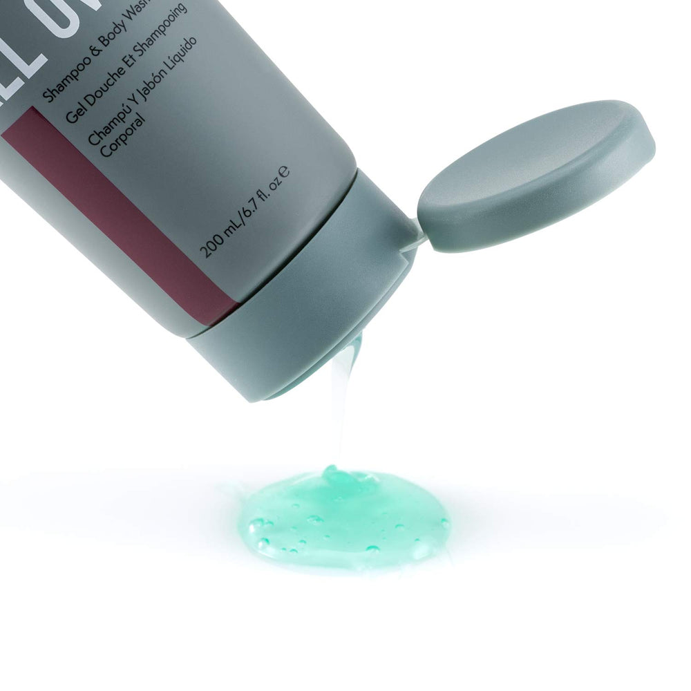 Johnny B All Over Shampoo close-up highlights woodsy scent and luxurious lather.
