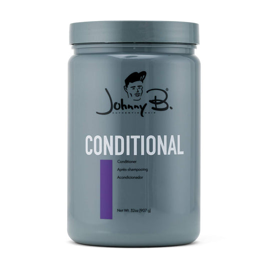 JOHNNY B. Conditional Conditioner bottle close-up showing hydration and shine