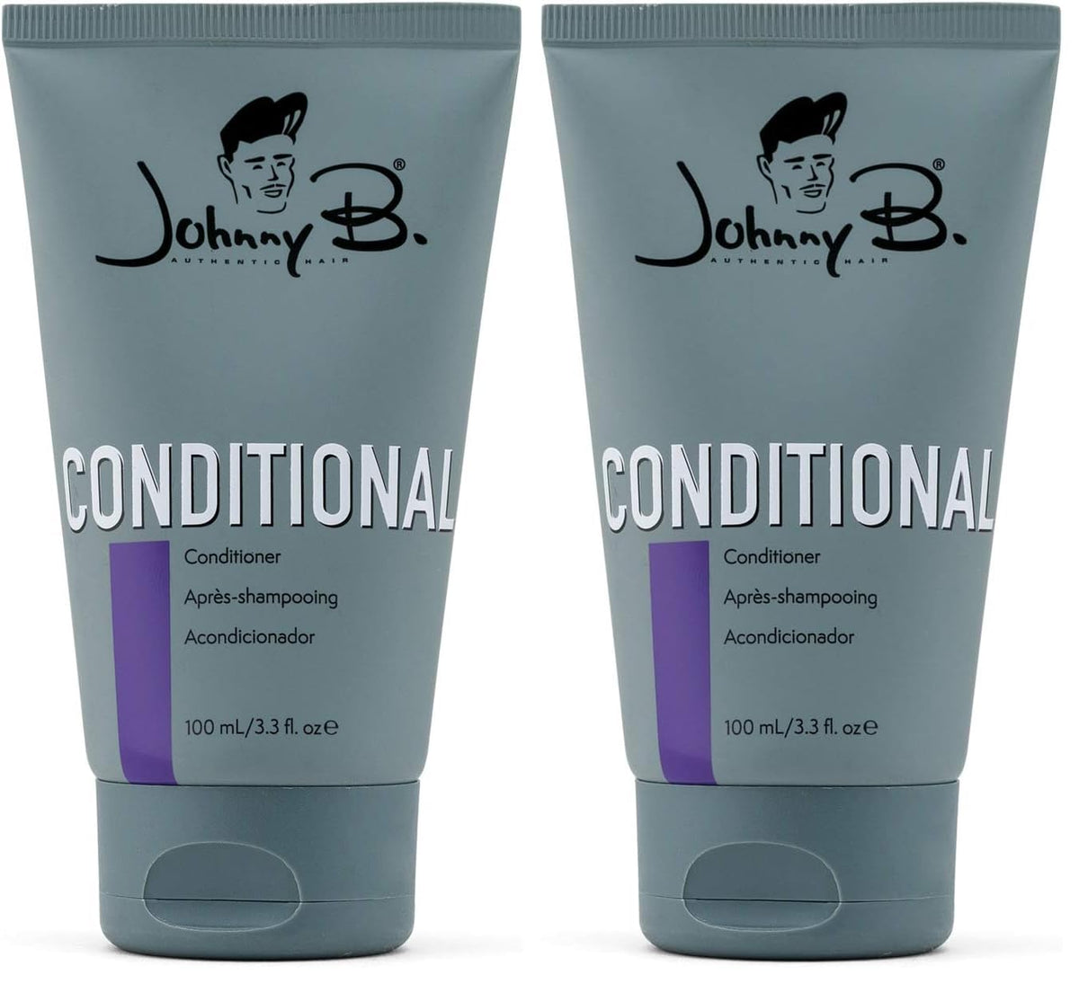 JOHNNY B. Conditional Conditioner bottle close-up, lightweight conditioning for easy styling.