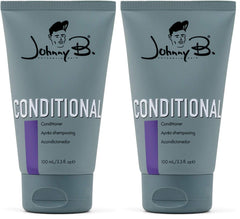 JOHNNY B. Conditional Conditioner bottle close-up, lightweight conditioning for easy styling.
