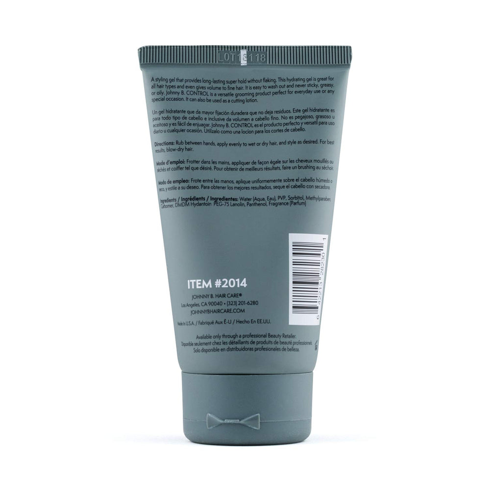 JOHNNY B. Control gel texture close-up highlights non-flaking formula and shine.