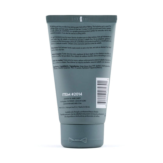 JOHNNY B. Control gel texture close-up highlights non-flaking formula and shine.
