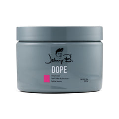JOHNNY B. Dope texture gel jar showing flexible hold without crunch.