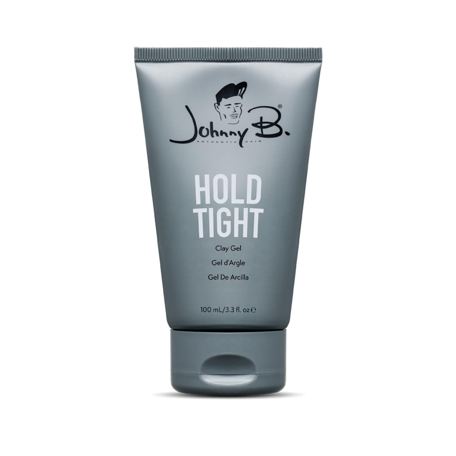 Johnny B Hold Tight clay gel bottle showing flexible, reworkable hold for daily styling