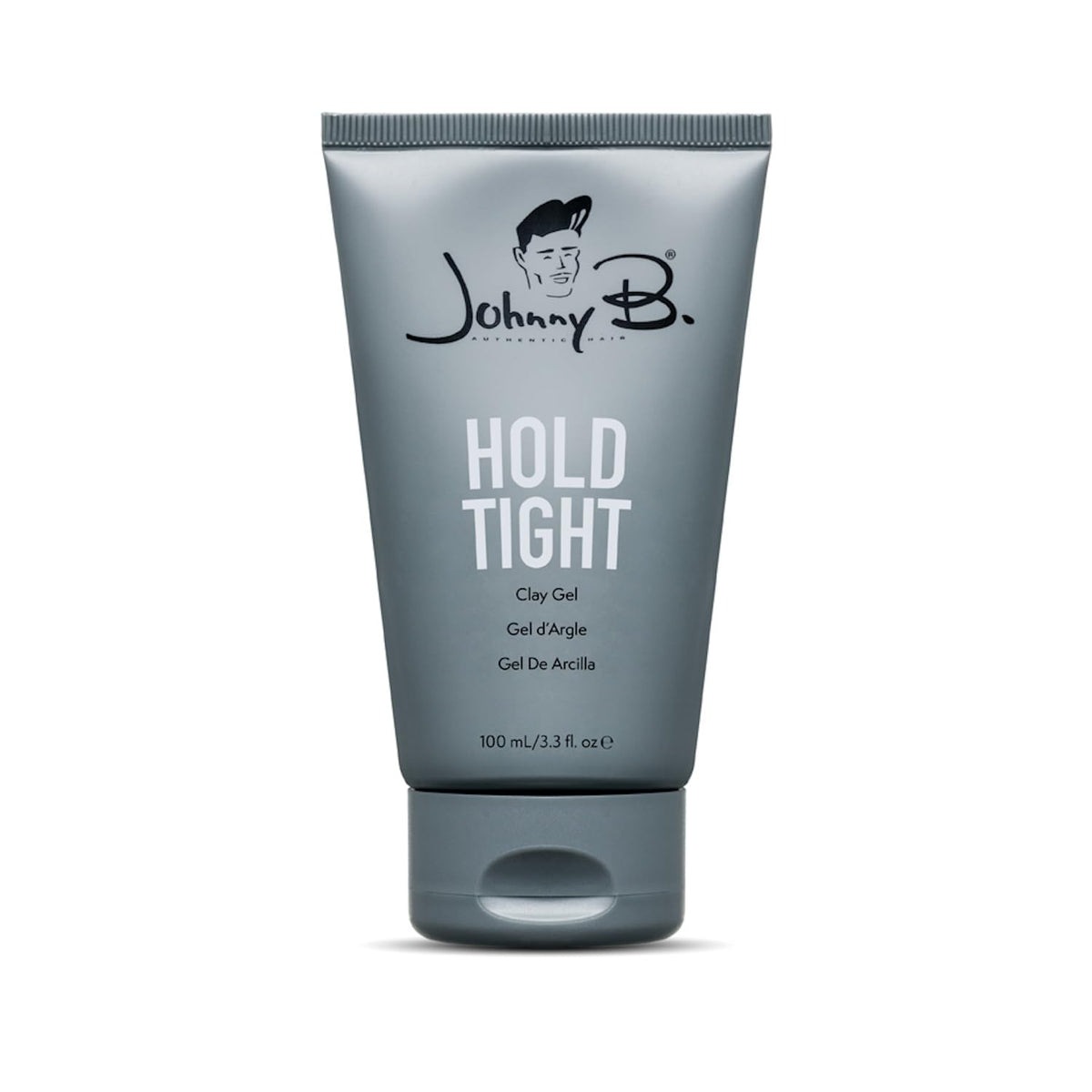 Johnny B Hold Tight clay gel bottle showing flexible, reworkable hold for daily styling