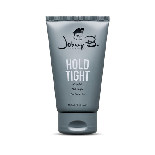 Johnny B Hold Tight clay gel bottle showing flexible, reworkable hold for daily styling