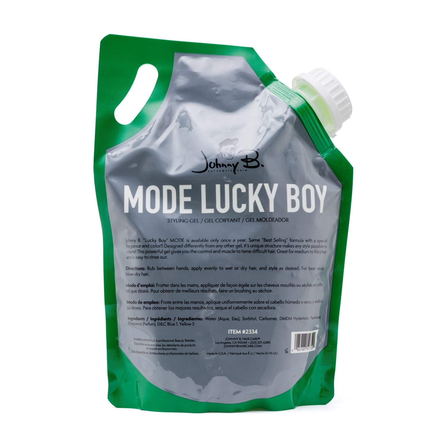 Johnny B mode Lucky Boy bottle back view showing packaging and alcohol-free styling.