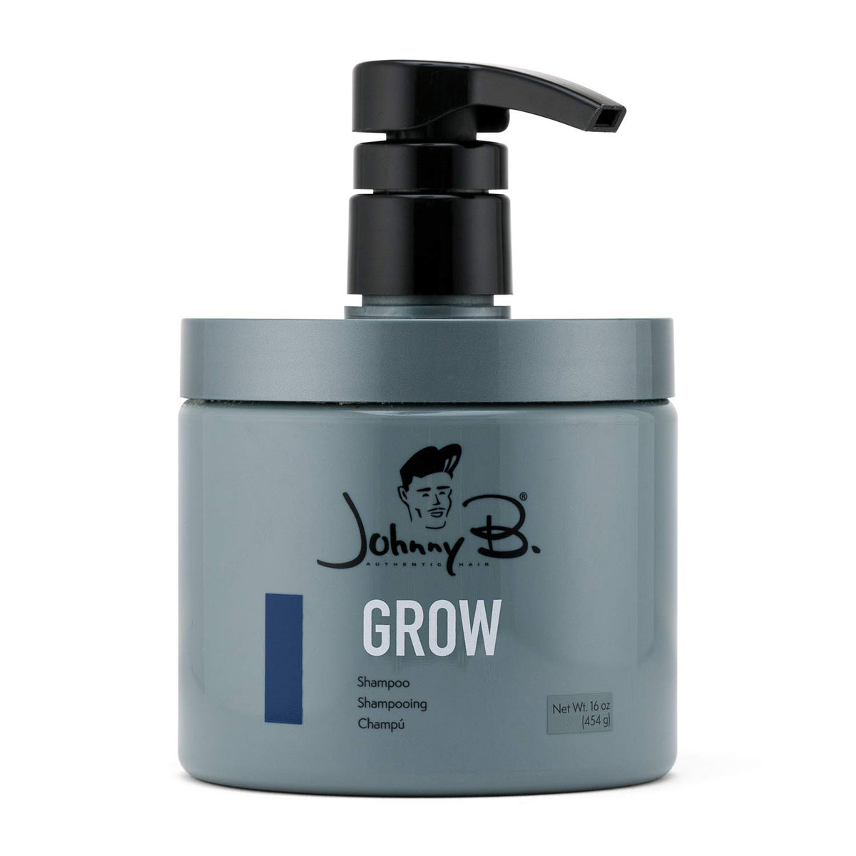 Johnny B. Professional Grow Hair Shampoo bottle pour demonstrates easy dispensing for daily cleansing.