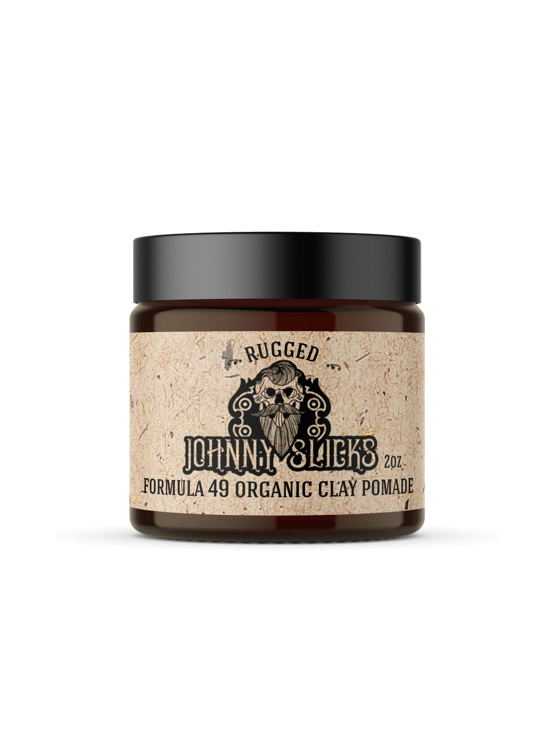Johnny Slicks Formula 49 clay bottle pour demonstrates controlled application for firm styling.