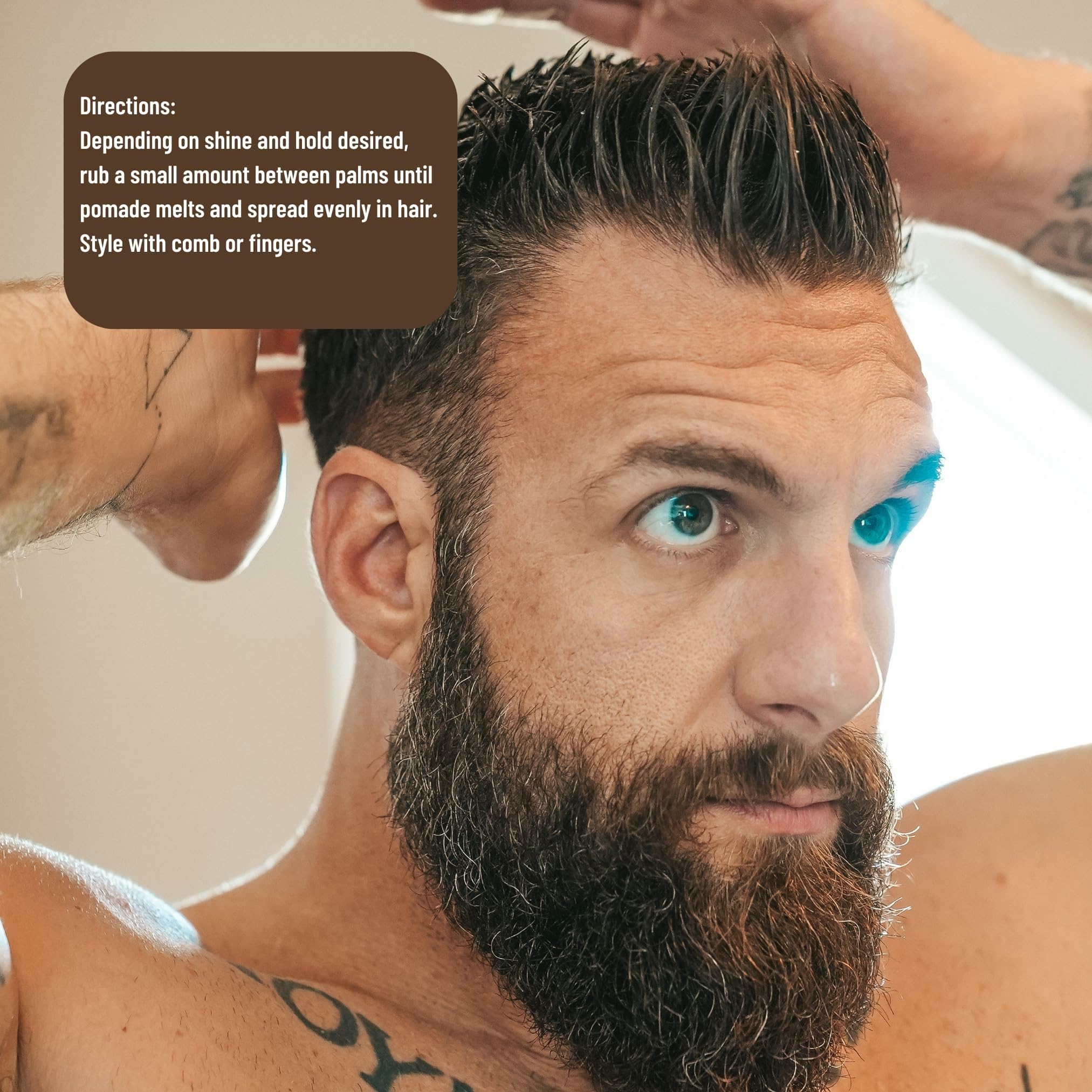 Hair with Johnny Slicks pomade in the original scent for natural shine.