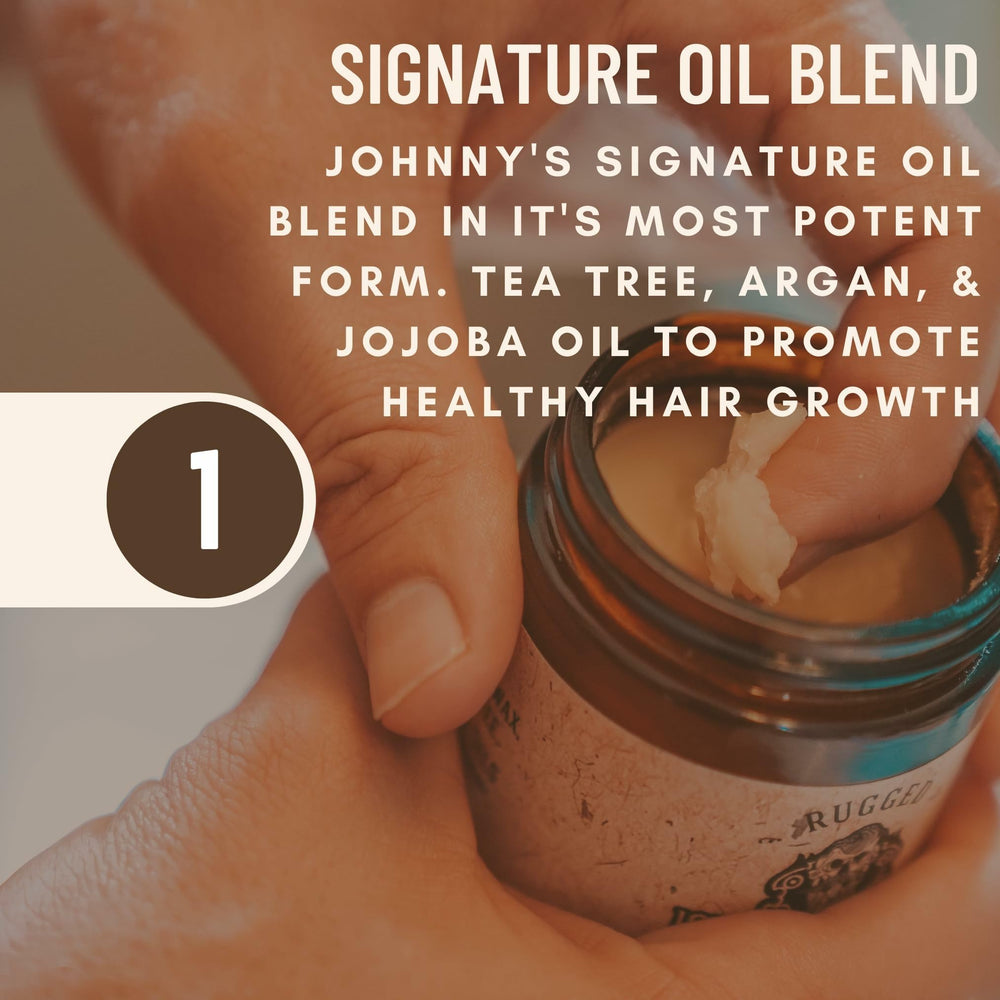 Hands warming Johnny Slicks pomade between palms for easy application and control.