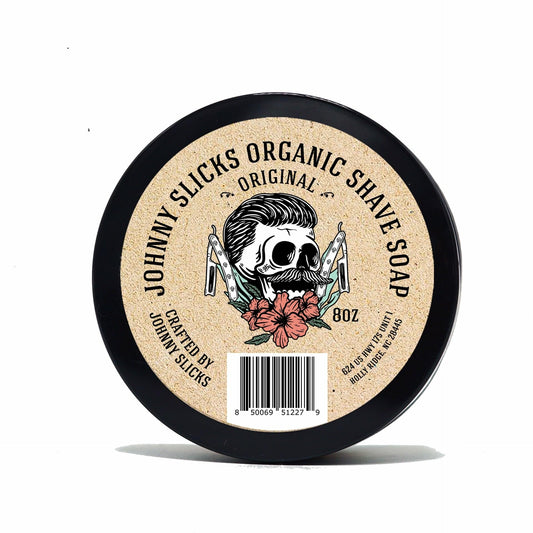 Johnny Slicks Organic Shave Soap lather close-up for a smoother, hydrated shave.