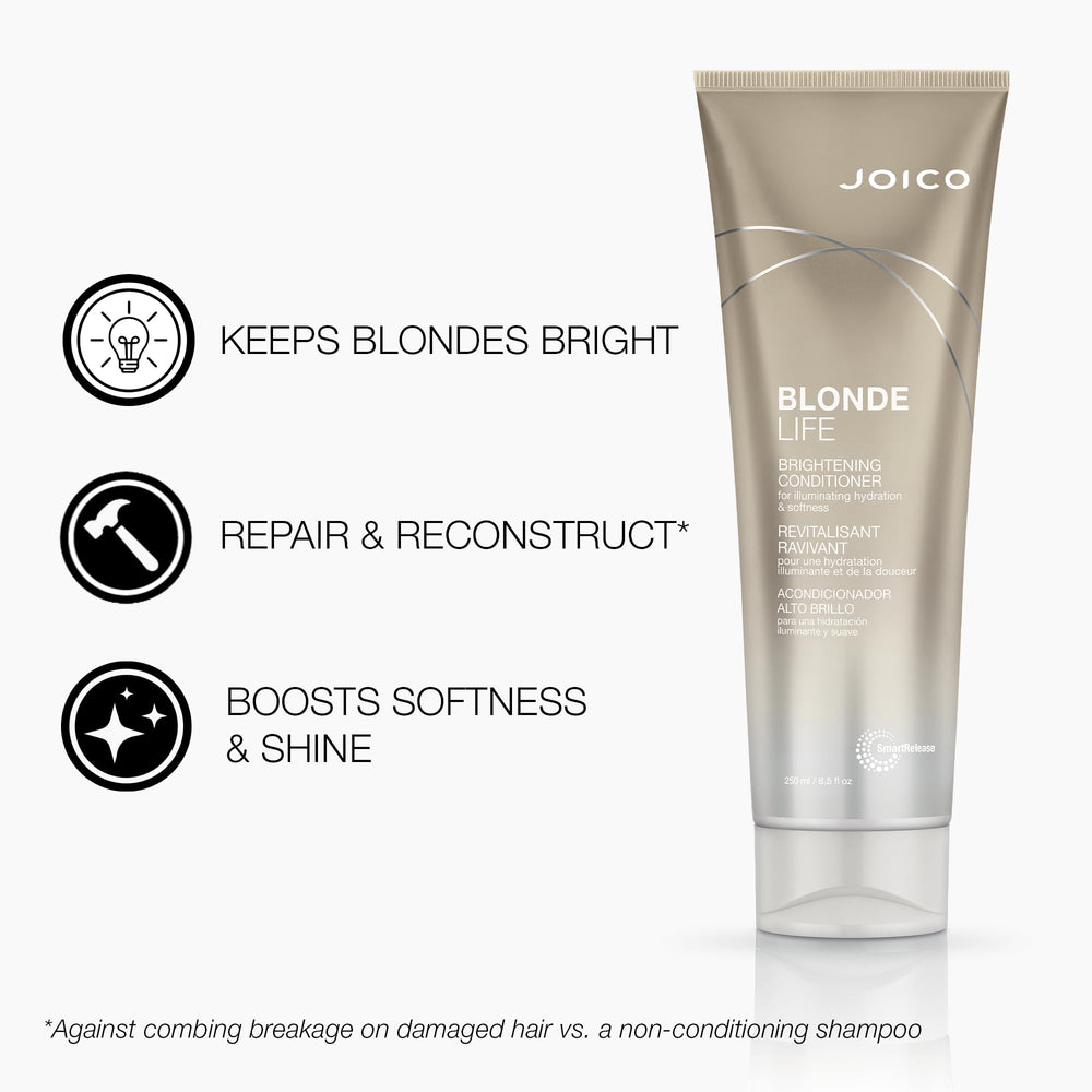 Joico Blonde Life brass banished closeup highlighting cooler blonde tones
