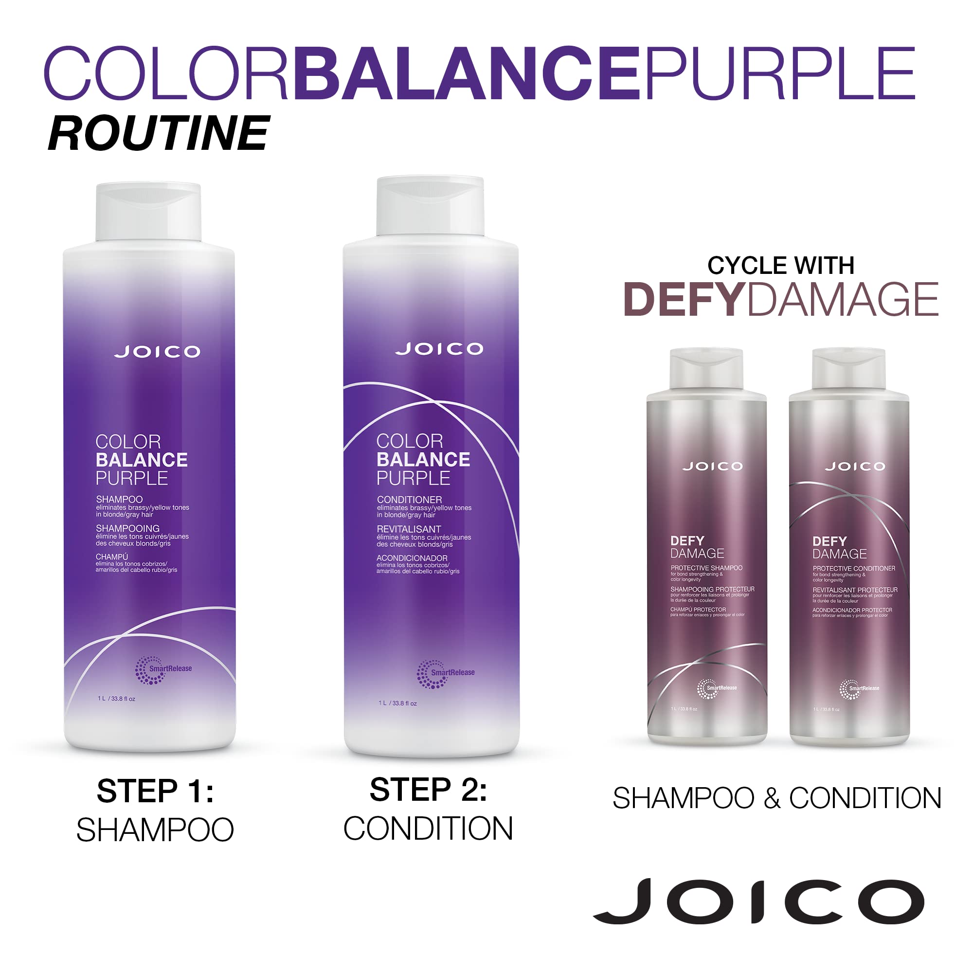 Joico Color Balance Purple Conditioner swirl on hair preserving color.