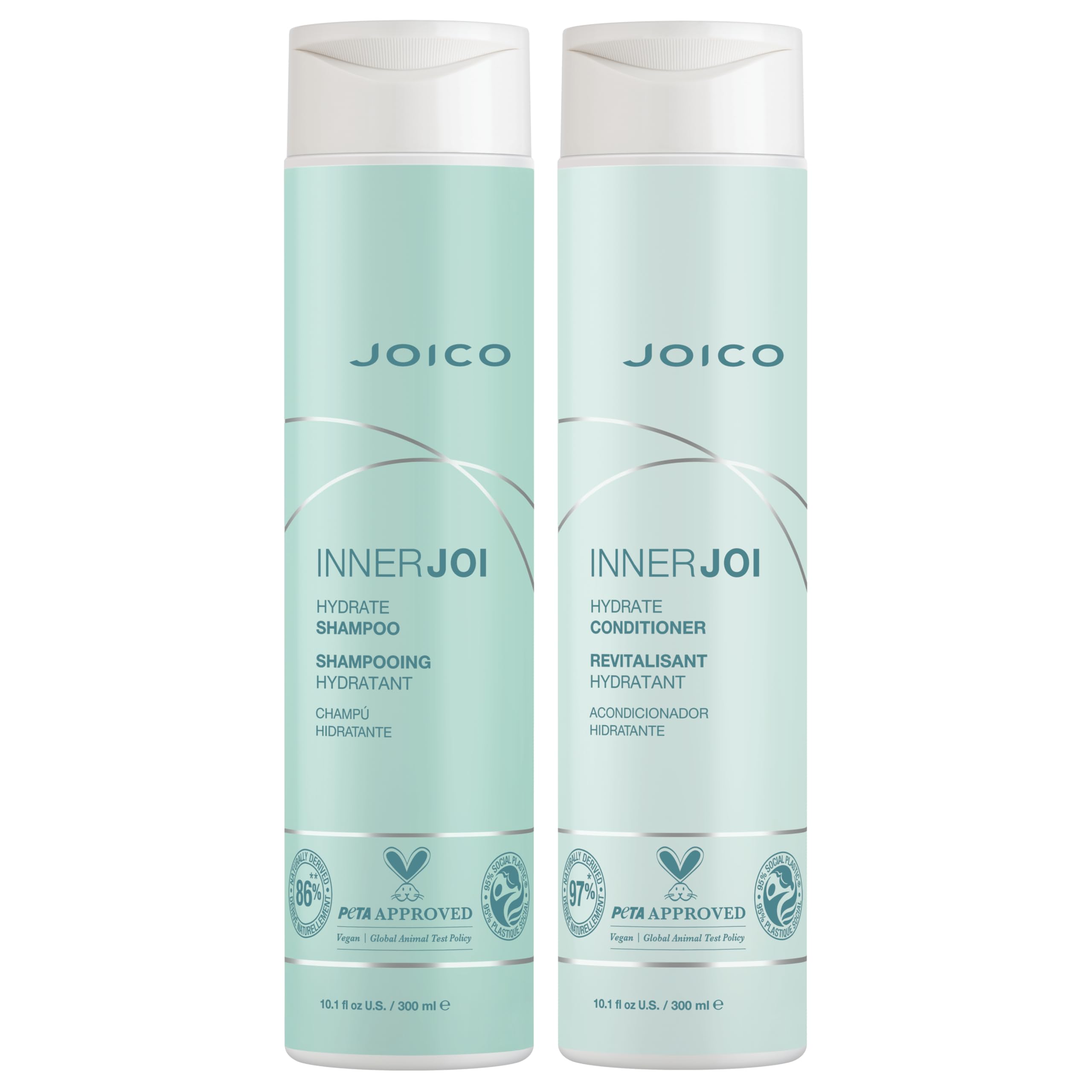 Joico InnerJoi Hydration Shampoo bottle showing a refreshing sulfate-free cleanse for dry hair