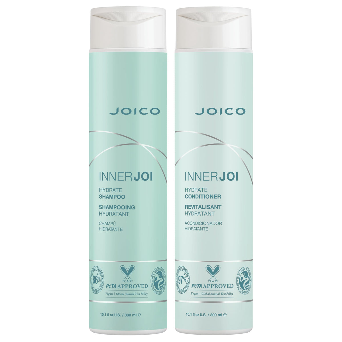 Joico InnerJoi Hydration Shampoo bottle showing a refreshing sulfate-free cleanse for dry hair