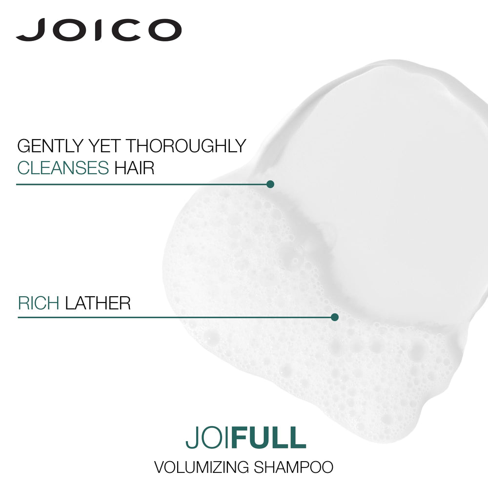 Joico JoiFULL bottle on display emphasizes premium formula and humidity protection.
