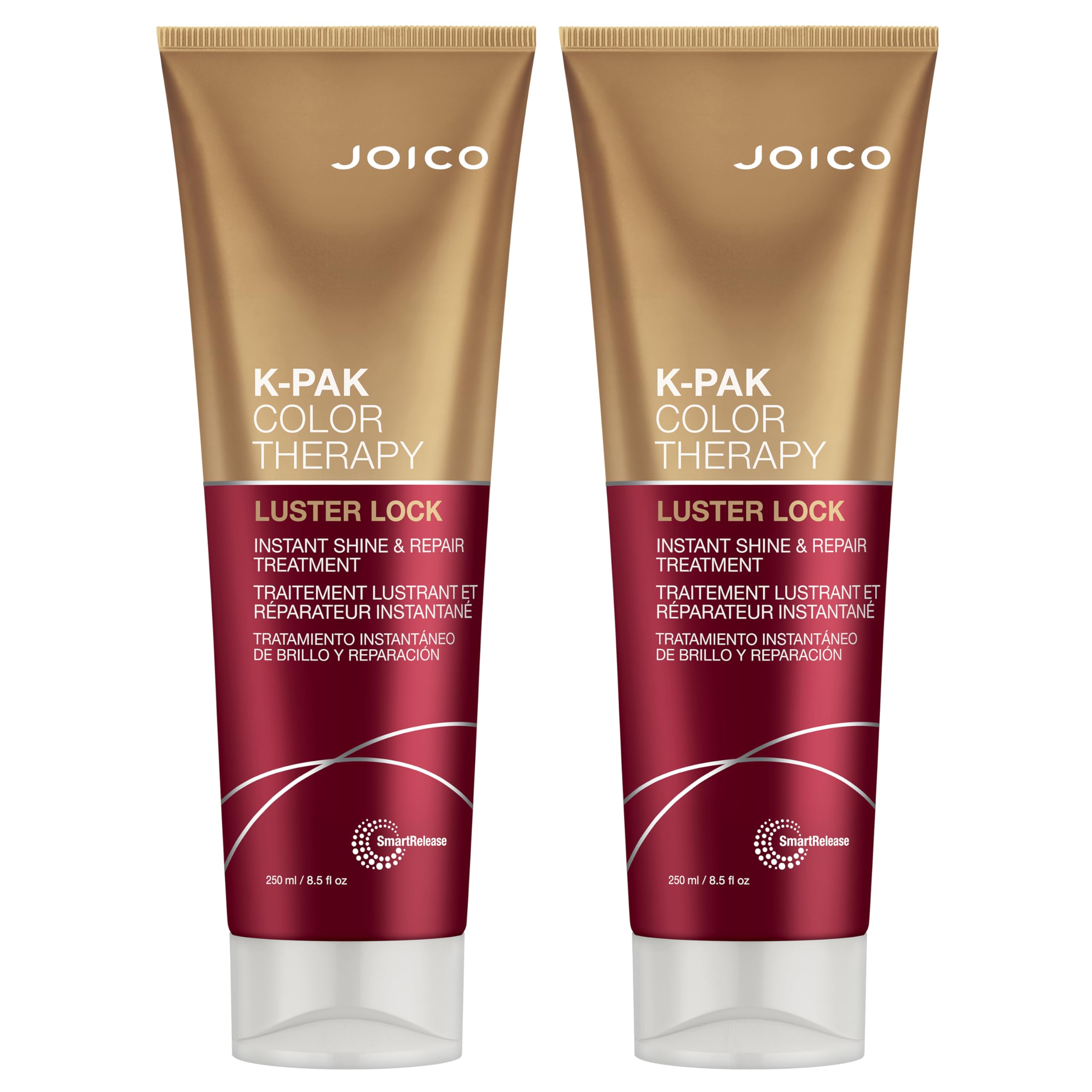 Joico K-PAK Luster Lock bottles shown in a two-pack for color-treated hair shine.