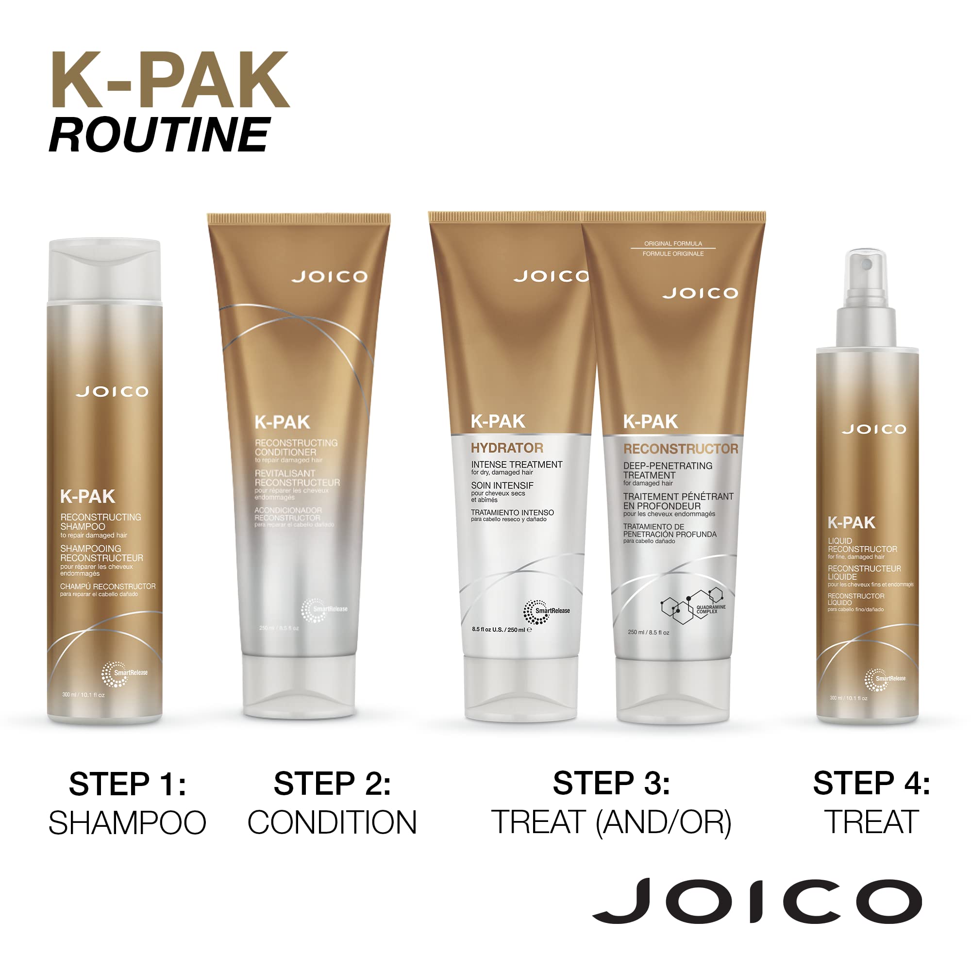 Joico K-PAK Reconstructor enhances hair texture and shine.
