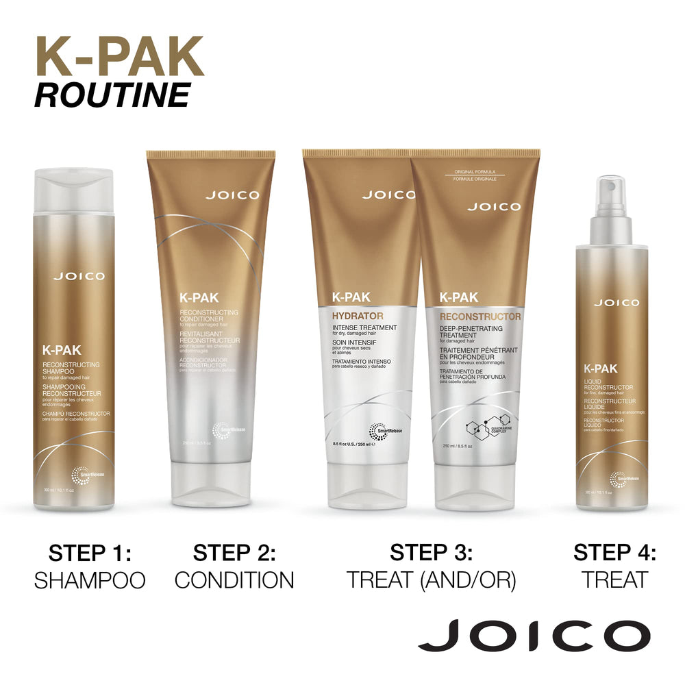 Joico K-PAK Reconstructor enhances hair texture and shine.