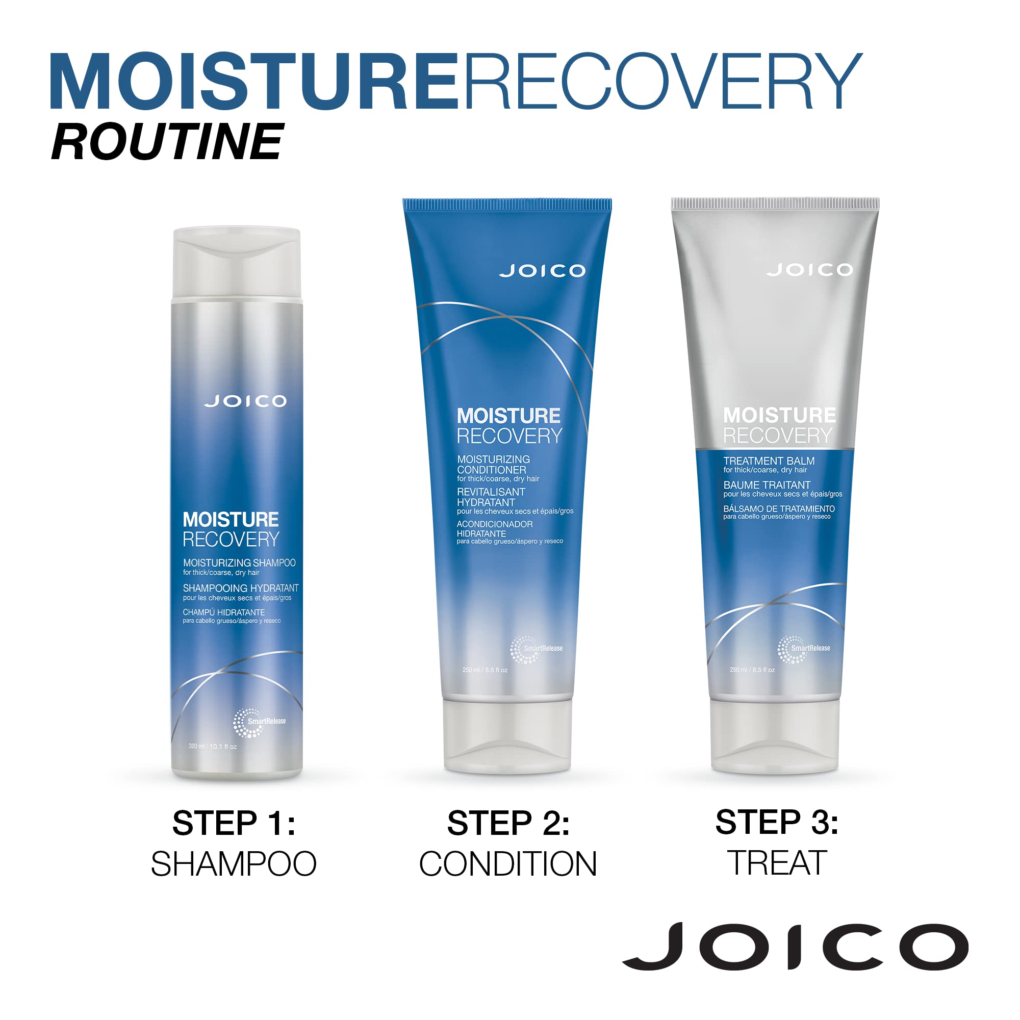Joico Moisture Recovery for thick hair, easy detangling and manageability.