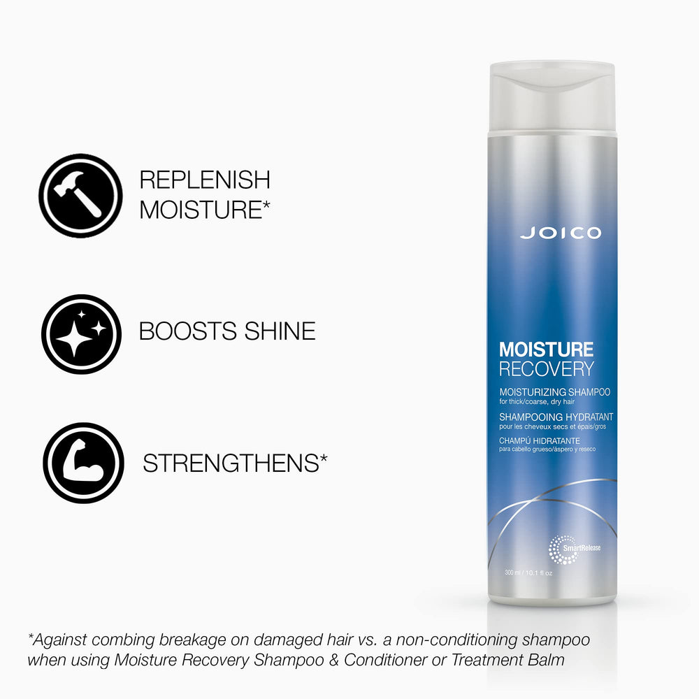 Joico Moisture Recovery shampoo rich lather showcasing cleansing without stripping moisture.