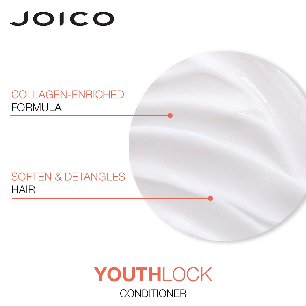 Joico YouthLock bottle on bathroom counter signals everyday sulfate-free care.