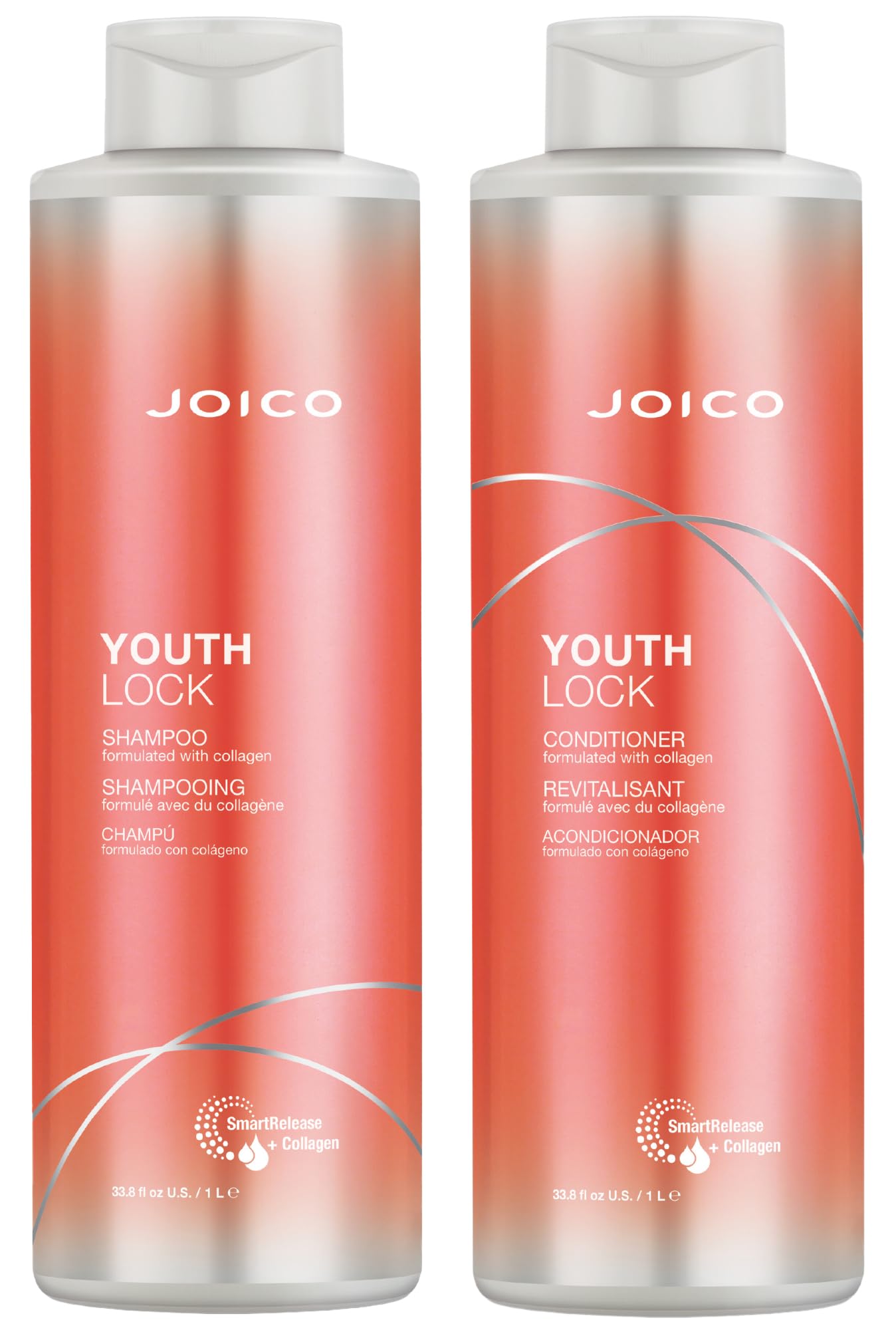 Joico YouthLock shampoo bottle showing collagen-infused formula for revitalized hair.