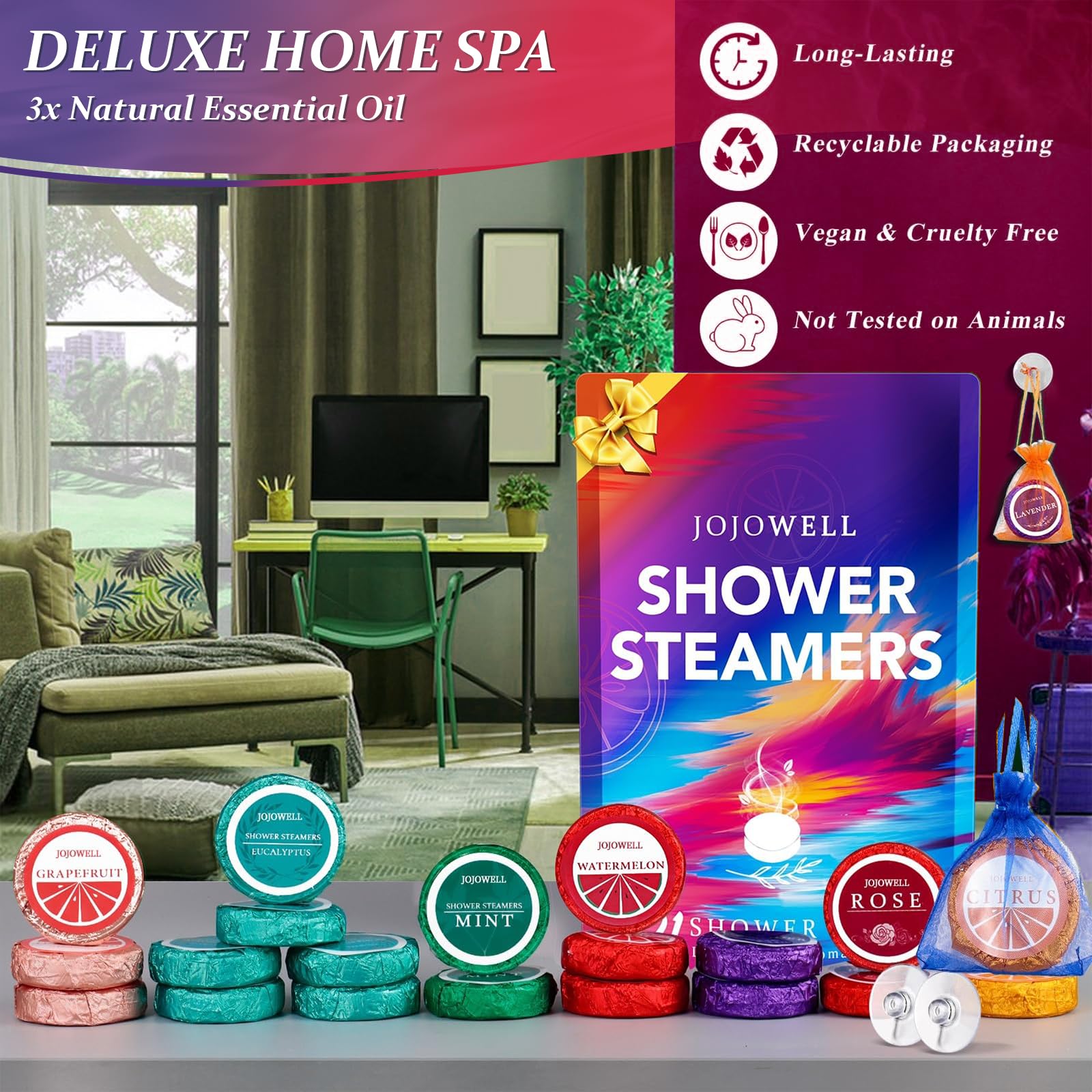 JoJowell variety pack showing seven scents for a personalized home spa