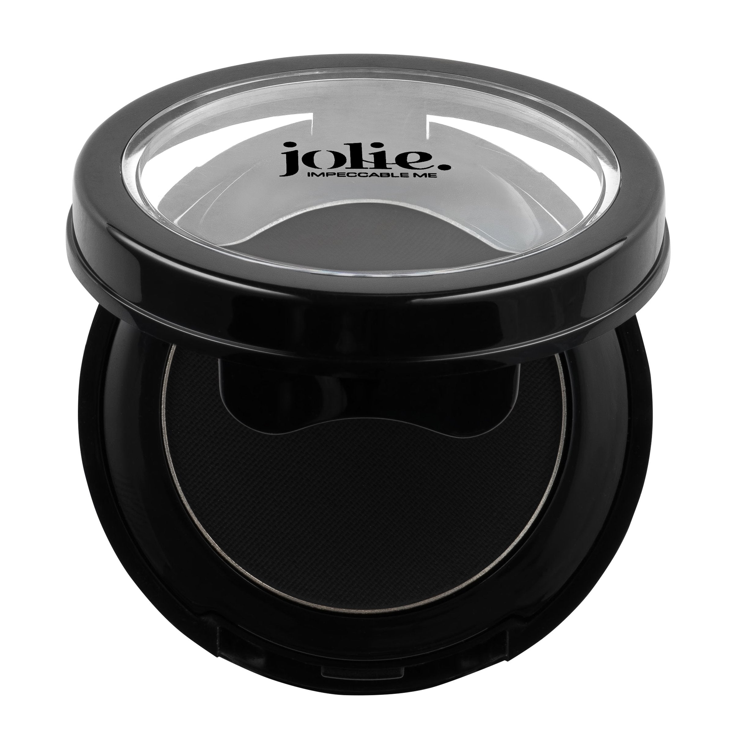 JOLIE cake eyeliner in black applied on eye shows smudge-resistant, all-day wear.