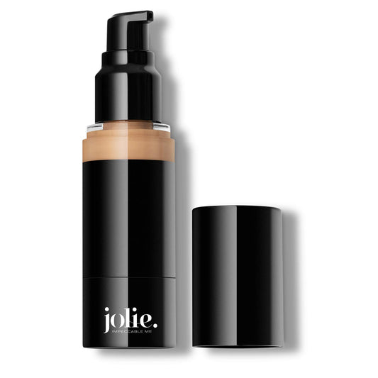 Jolie Luminous Foundation Porcelain bottle close-up showing radiant glow on skin