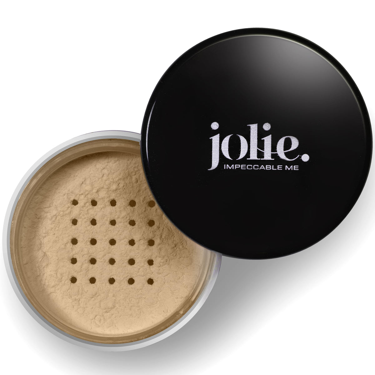 Jolie Micro-Fine Ultra Smooth Loose Setting Powder on bamboo packaging with a featherweight finish.