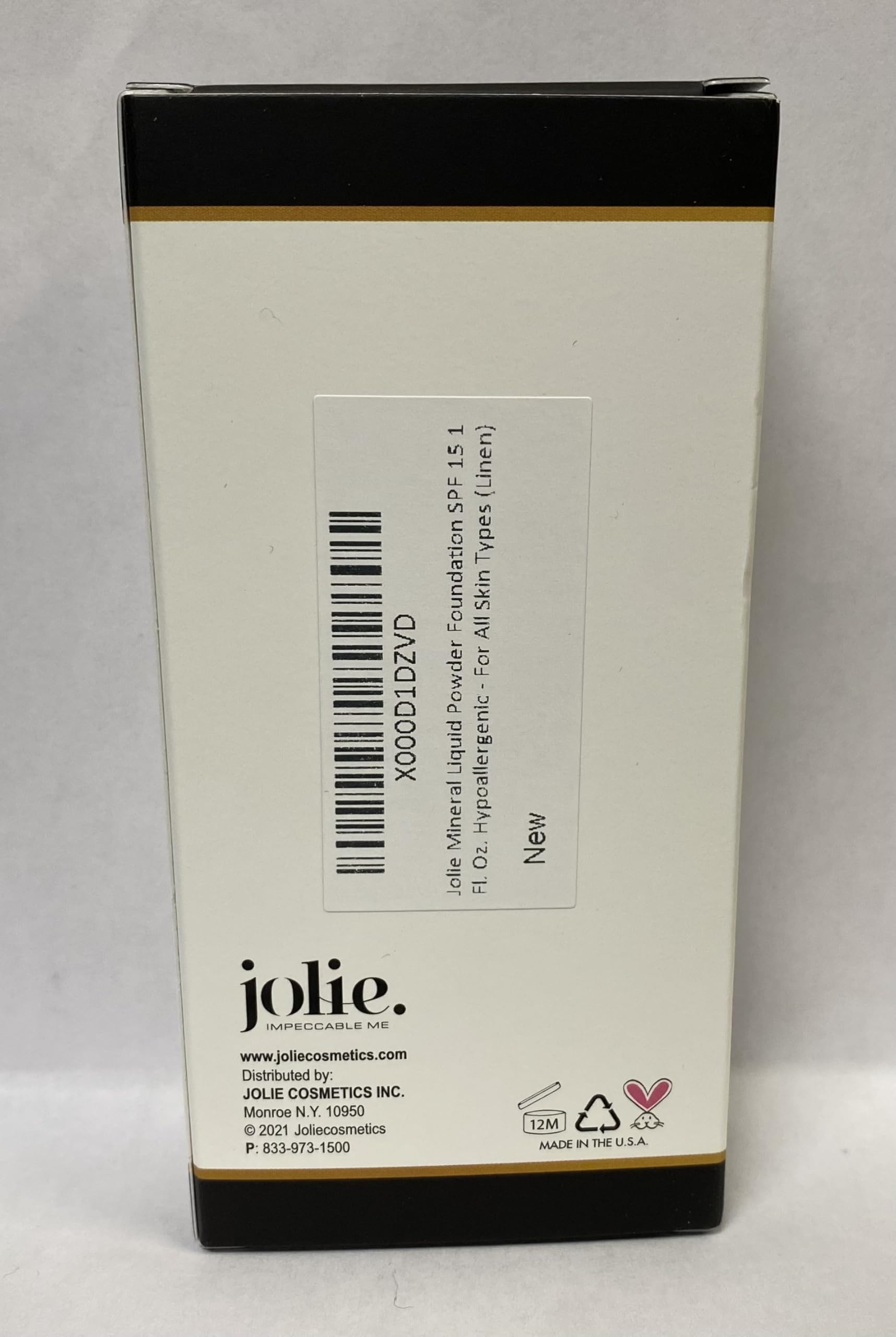 Jolie Mineral Liquid Powder Foundation SPF 15 hypoallergenic formula suited for sensitive skin.