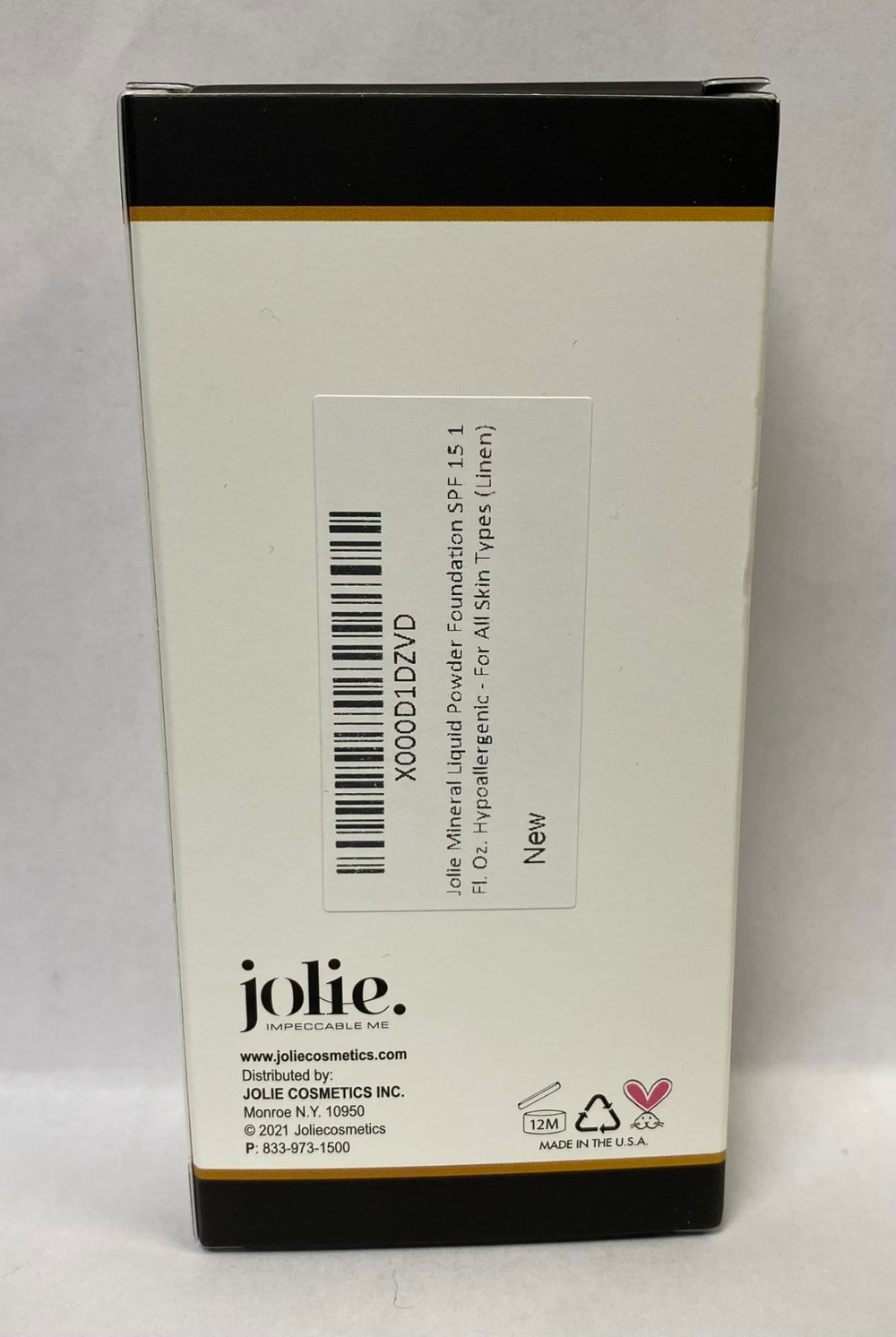 Jolie Mineral Liquid Powder Foundation SPF 15 hypoallergenic formula suited for sensitive skin.
