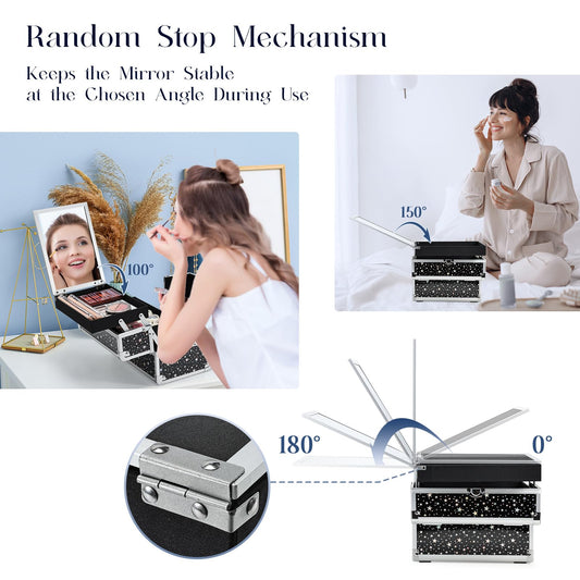 Joligrace mirror-enabled top tray for quick on-the-go makeup access.