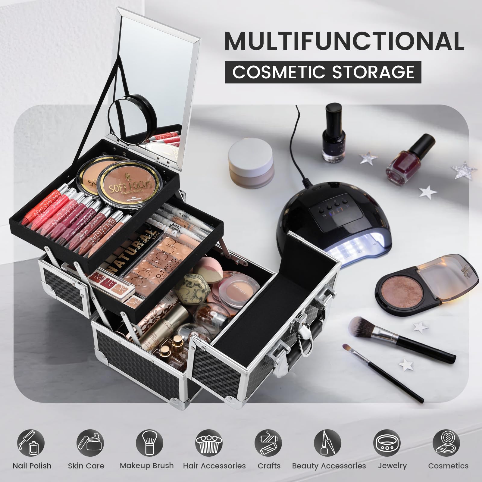 Joligrace portable lockable makeup organizer with secure travel handle