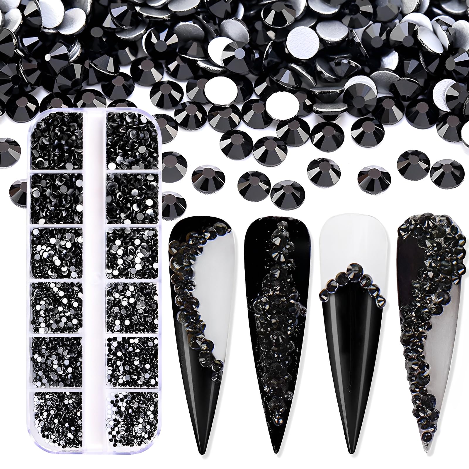 Jollin flatback rhinestones set for six sizes, ideal for versatile nail art and crafts.