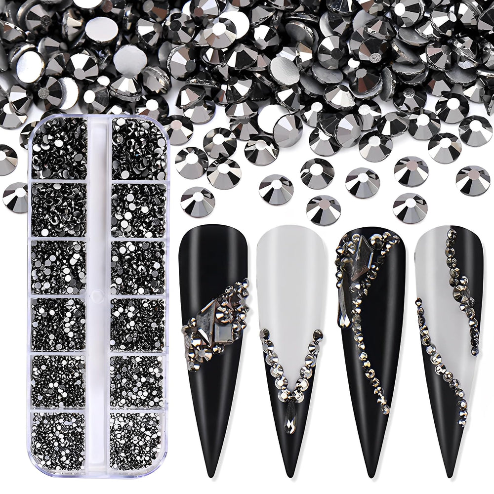 Jollin glass flatback rhinestones in Jet Hematite for nail art shine