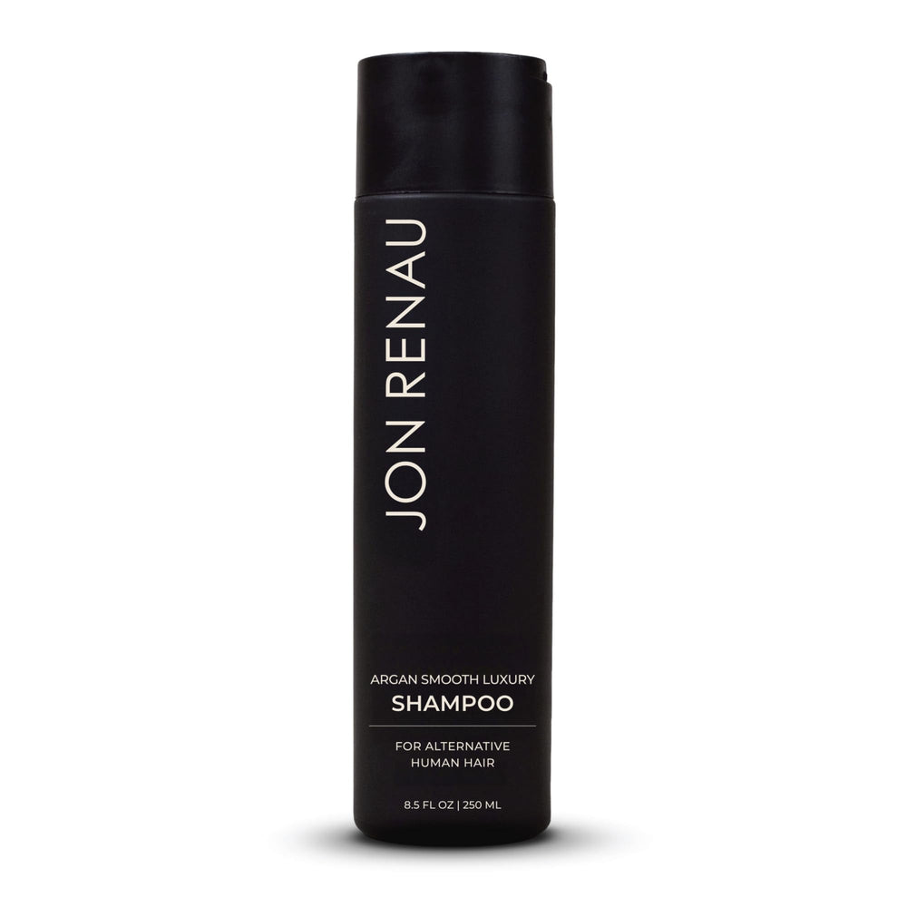 Jon Renau Argan Smooth Luxury Shampoo bottle highlighting the hydrating formula for wigs