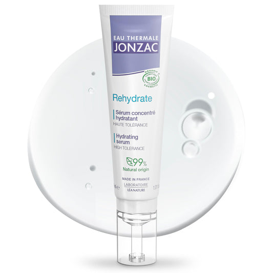 JONZAC hydration serum bottle showing long-lasting moisture for sensitive skin