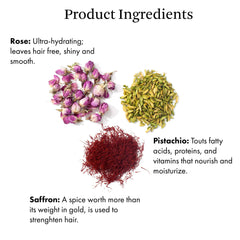 Joon Saffron Hair Elixir pistachio-rose scent image conveys a luxurious, calming sensory experience.