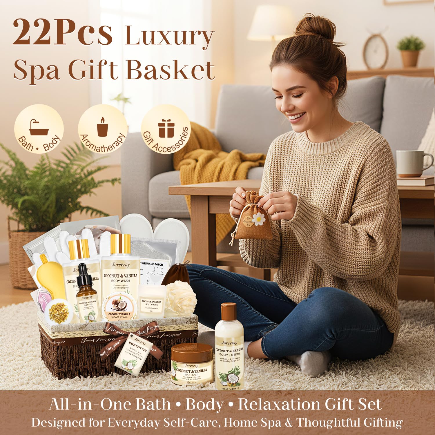 Jorceray luxury bath candle with warm coconut vanilla aroma for relaxing ambience
