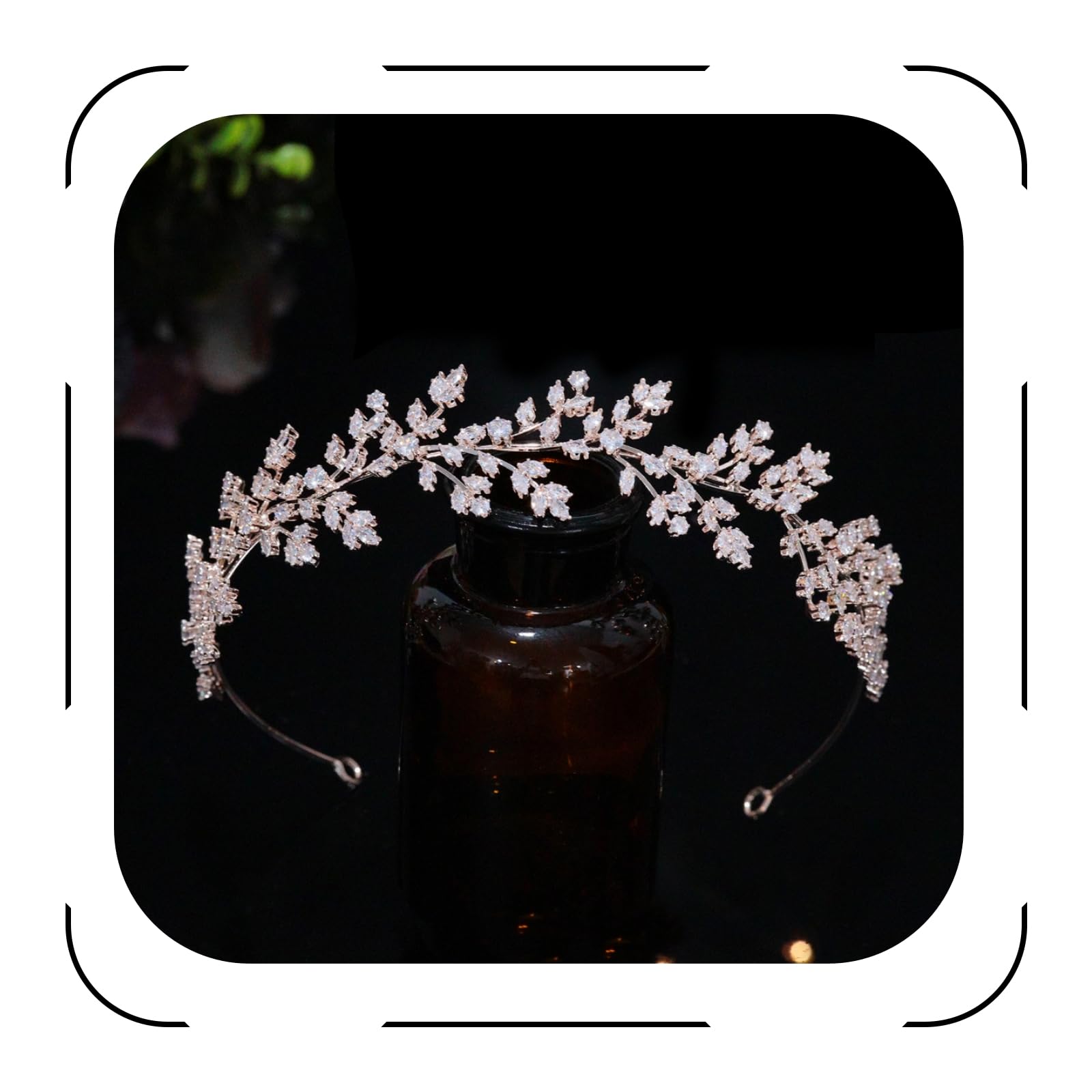 Jorsnovs rose gold tiara close-up with CZ crystals for bridal sparkle